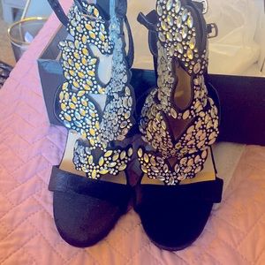 Ladies black and rhinestone party shoes